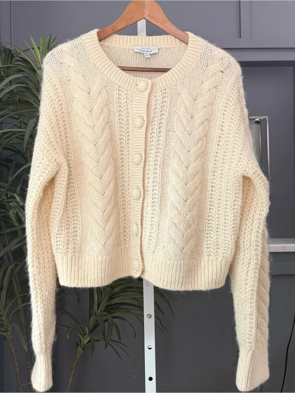 & Other Stories Cropped Cable Knit Wool Alpaca Cardigan Cream M